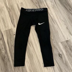 Nike Pro Dri Fit Boy Black Compression 3/4 tight pants with White Logo